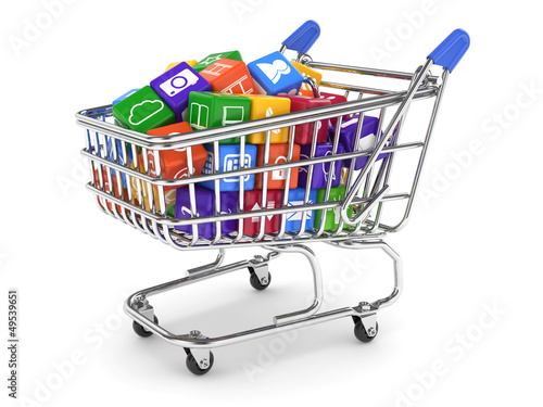 Illustration: Shopping cart with media boxes Shopping cart with media boxes
