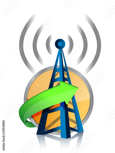 Illustration: wifi tower connected wifi tower connected