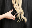 Haircut blond hair on white background