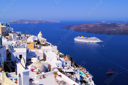 Photo: Panoramic view of the town of Fira, Santorini, Greece Panoramic view of the town of Fira, Santorini, Greece