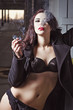 Closeup portrait of sexy smoking young girl in underwear