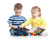 kids boy and girl play together, isolated on white background