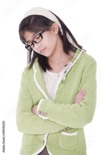 Photo: Girl in green sweater sleeping while standing Girl in green sweater sleeping while standing
