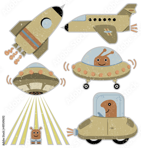 Vector: Cute spaceships and transportation vehicles Cute spaceships and transportation vehicles