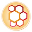Colorful Illustration of Hexagons in Shiny Circle Label