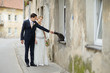 Bride, groom and a cat