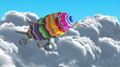 Colorful airship. Introductory splash with green screen.