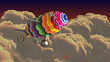 Colorful airship in the clouds. Intro green screen.