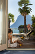 Photo: portrait of beautiful woman on the terrace portrait of beautiful woman on the terrace