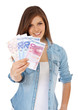 Foto: Attraktives Mädchen hält 150 Euro Attraktives Mädchen hält 150 Euro