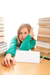 Young student has got bored of studying.