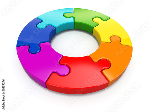 Illustration: Wheel collected from puzzles. 3d Wheel collected from puzzles. 3d