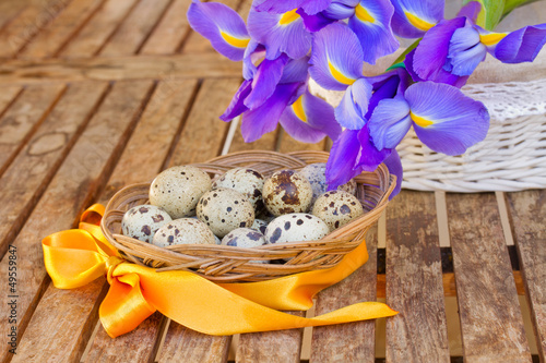 Photo: quail eggs and irises for easter quail eggs and irises for easter