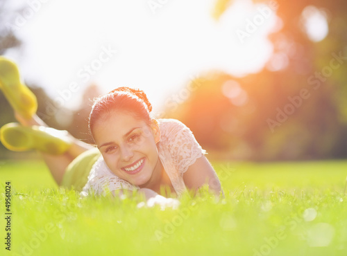Photo: Smiling girl enjoying spring Smiling girl enjoying spring