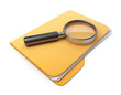 Magnifying glass on folder. Search file. 3D Icon isolated