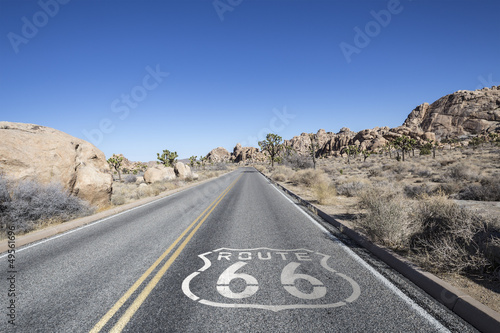 Photo: Joshua Tree Desert Highway with Route 66 Sign Joshua Tree Desert Highway with Route 66 Sign