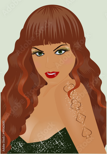 Vector: Sexy girl with poker tattoo. vector illustration Sexy girl with poker tattoo. vector illustration