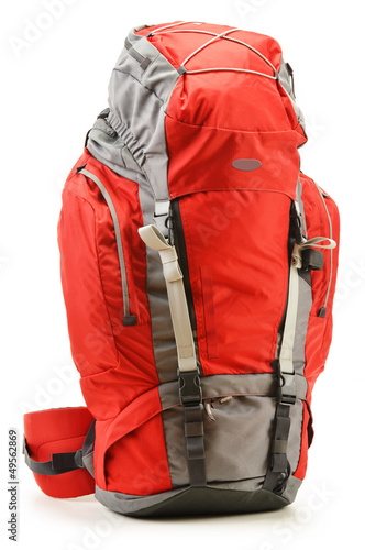 Photo: Large red touristic backpack isolated on white Large red touristic backpack isolated on white