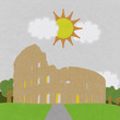Colosseum in rome with stitch style on fabric background