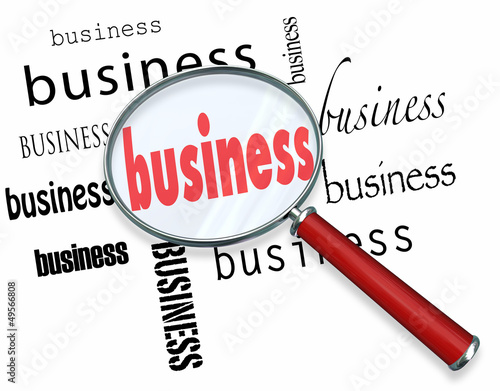 Illustration: Business Word Magnifying Glass Learn Basics Start New Company Business Word Magnifying Glass Learn Basics Start New Company