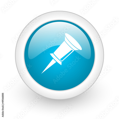 Illustration: pin blue circle glossy web icon on white background pin blue circle glossy web icon on white background