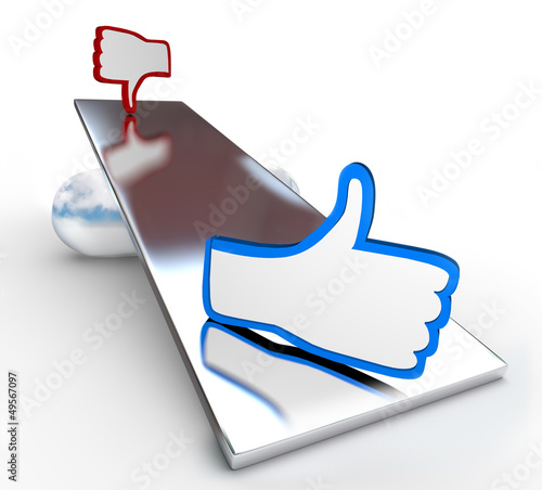 Illustration: Thumbs Up and Down Balance Weighing Good Bad Thumbs Up and Down Balance Weighing Good Bad