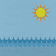 Sea with stitch style on fabric background