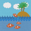 Fish under water with stitch style on fabric background