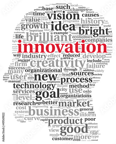 Illustration: Innovation and technology concept in tag cloud Innovation and technology concept in tag cloud