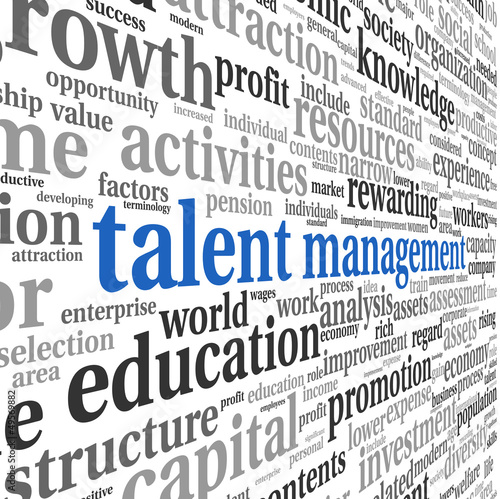 Illustration: Talent management in word tag cloud Talent management in word tag cloud