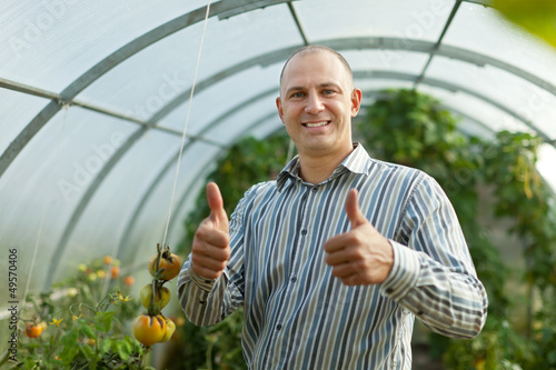 Photo: Smiling man in tomatos plant Smiling man in tomatos plant