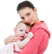 mother with baby after bathing