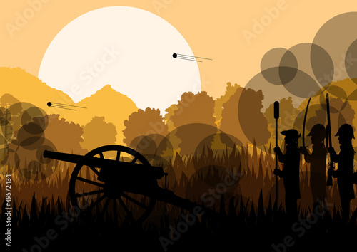 Vector: Vintage old civil war battle field warfare soldier troops and ar Vintage old civil war battle field warfare soldier troops and ar