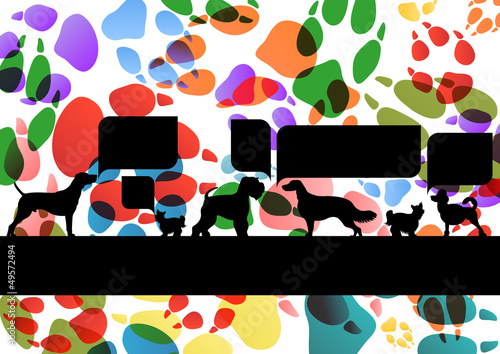 Vector: Dogs and dog footprints silhouettes colorful illustration collec Dogs and dog footprints silhouettes colorful illustration collec