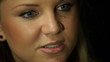 Close up of serious girl face talking