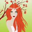 Redhead girl, spring landscape