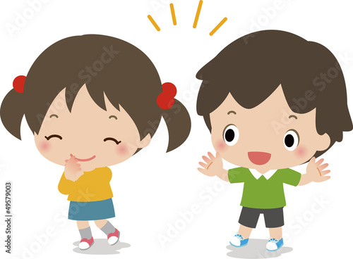 Vector: 喜ぶ小さな男の子と女の子 喜ぶ小さな男の子と女の子