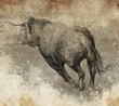 Illustration: Sketch made with digital tablet, bull running Sketch made with digital tablet, bull running