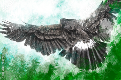 Illustration: low-flying eagle illustration over artistic background low-flying eagle illustration over artistic background