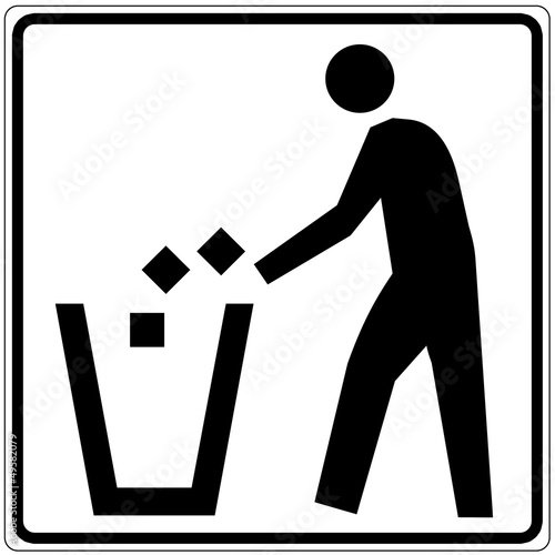 Illustration: Schild weiß - Abfalleimer 2 Schild weiß - Abfalleimer 2