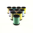Multiple spools of vividly colorful fuzzy thread