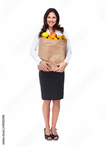 Photo: Young woman with a grocery bag. Young woman with a grocery bag.