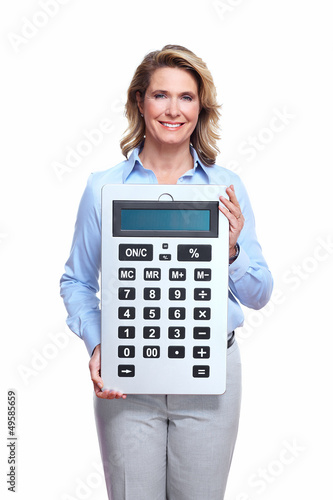 Photo: Accountant business woman with a calculator. Accountant business woman with a calculator.