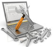 notebook with the tools and fasteners of details for repair