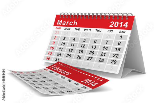 Illustration: 2014 year calendar. March. Isolated 3D image 2014 year calendar. March. Isolated 3D image