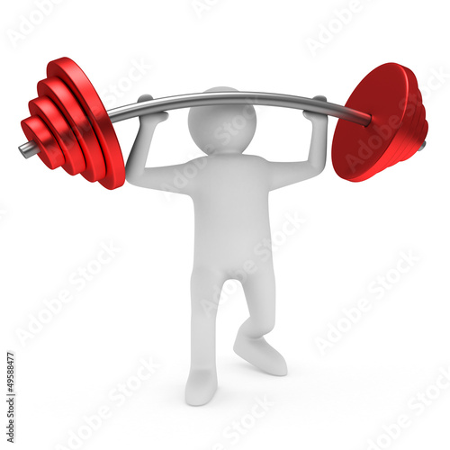 Illustration: weight-lifter lifts barbell on white. Isolated 3D image weight-lifter lifts barbell on white. Isolated 3D image