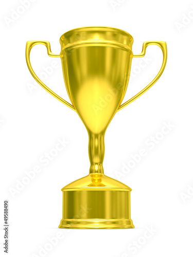 Illustration: Gold cup of winner on white background. Isolated 3D image. Gold cup of winner on white background. Isolated 3D image.