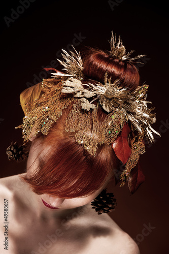 Photo: Beauty portrait of red Hair female with luxurious Hair Style mak Beauty portrait of red Hair female with luxurious Hair Style mak