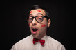 Foto: Funny portrait of young nerd with kiss imprints Funny portrait of young nerd with kiss imprints