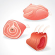 Raw Meat, Gammon and Chicken. Vector Clipart